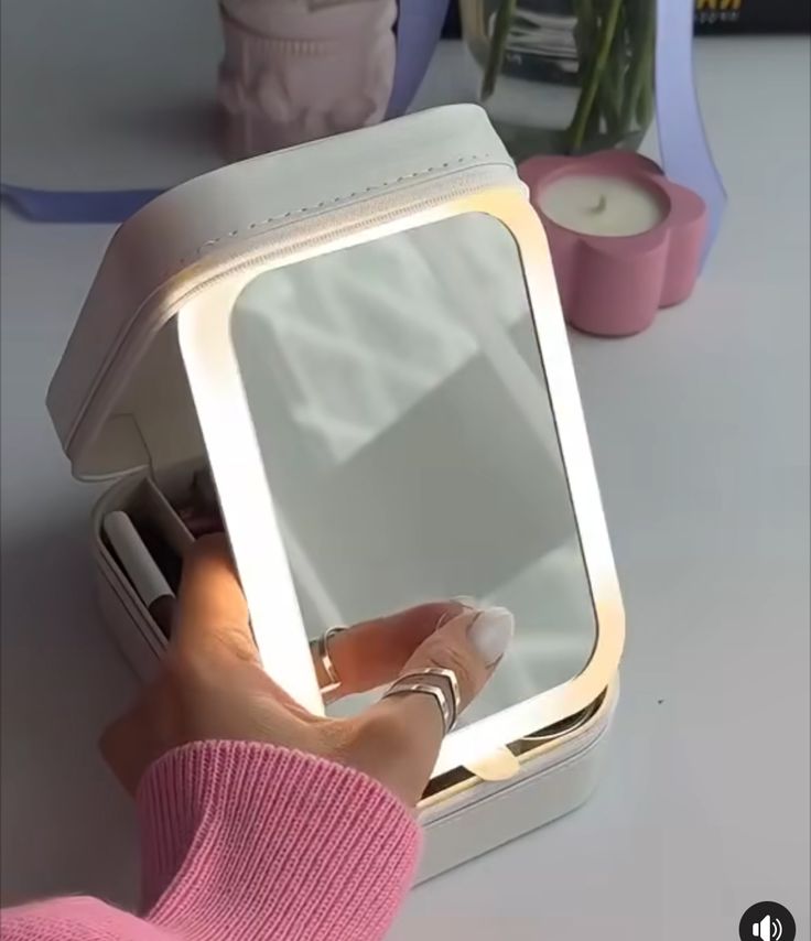 LED Cosmetic Mirror & Jewelry Case – Portable Vanity Mirror with Built-In LED Light & Makeup Organizer