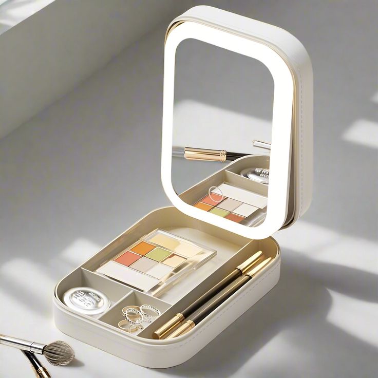 LED Cosmetic Mirror & Jewelry Case – Portable Vanity Mirror with Built-In LED Light & Makeup Organizer