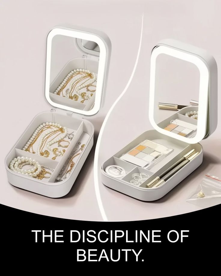 LED Cosmetic Mirror & Jewelry Case – Portable Vanity Mirror with Built-In LED Light & Makeup Organizer