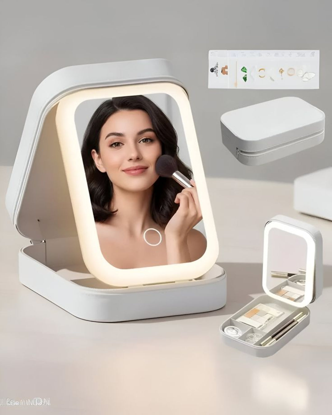 LED Cosmetic Mirror & Jewelry Case – Portable Vanity Mirror with Built-In LED Light & Makeup Organizer