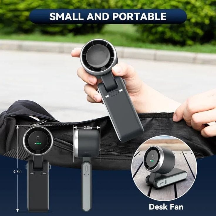 High-Speed Portable Turbo Fan – Rechargeable Mini Handheld Fan with 5-Speed Adjustable Airflow