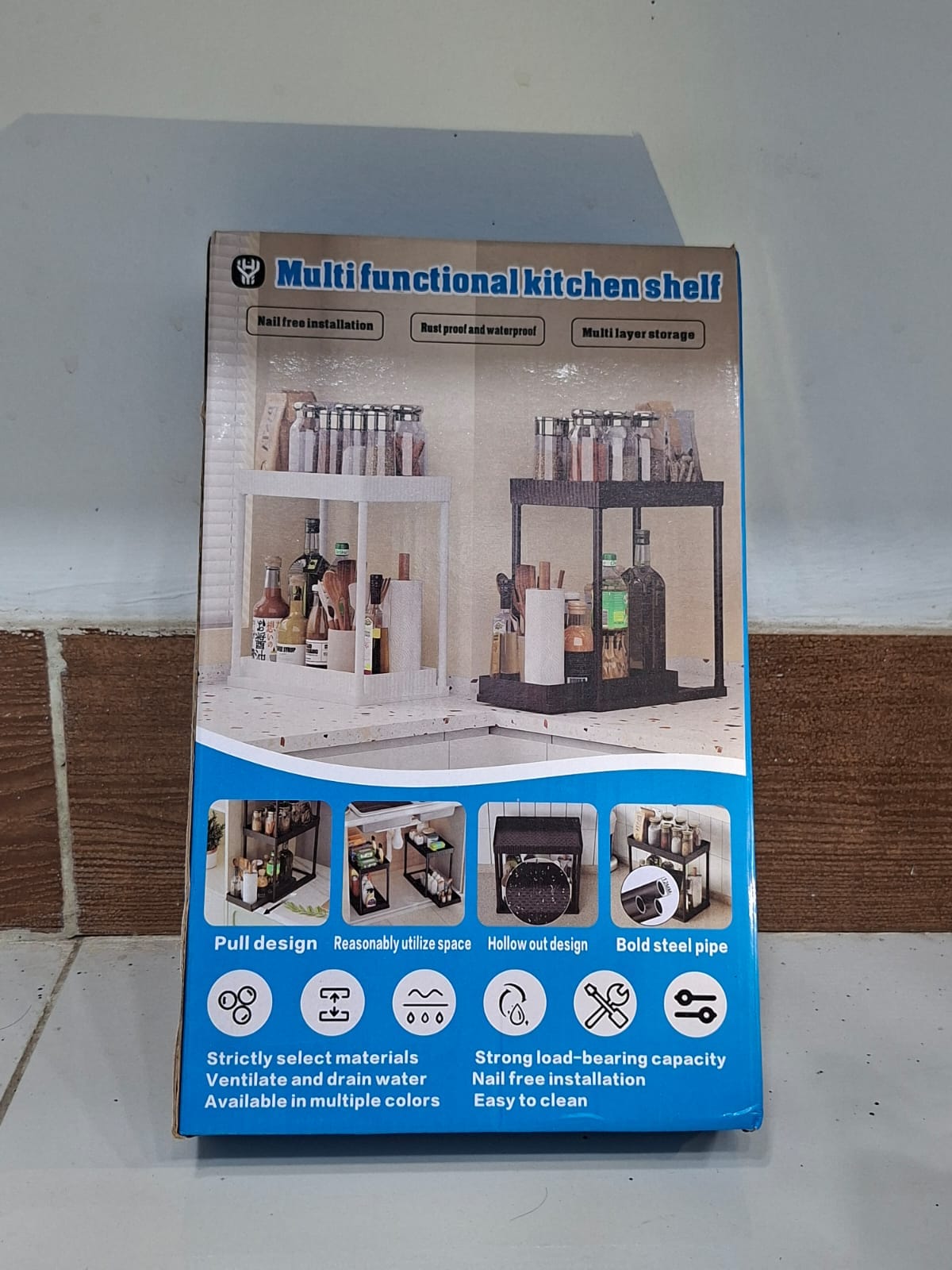 Kitchen Shelf Organizer – 2-Tier Cabinet Storage Rack with Utensil Hooks for Kitchen