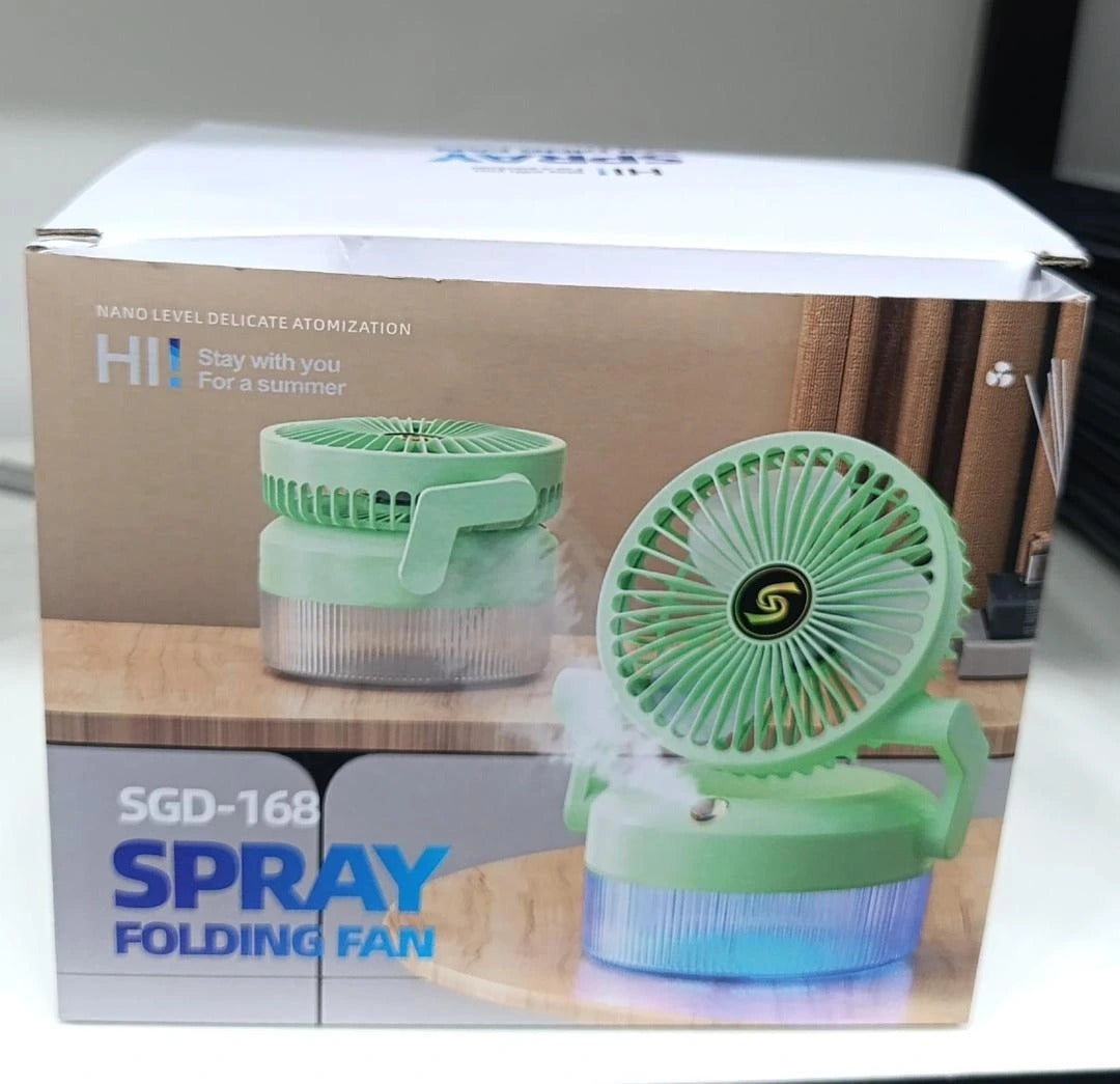 Portable Spray Folding Fan | Mini Rechargeable Fan with Water Mist Humidifier & 3-Speed Cooling