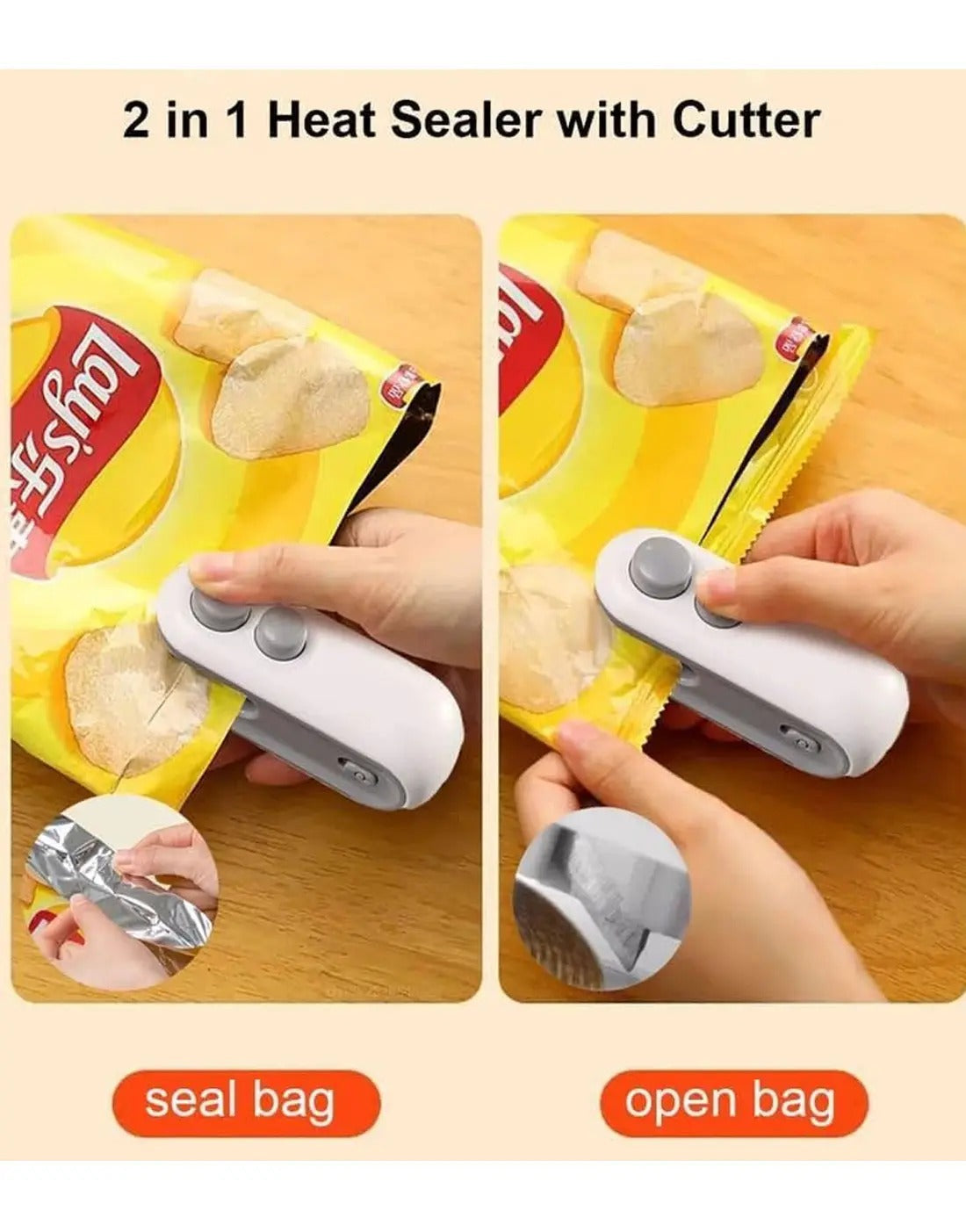 2-in-1 Heat Sealer & Bag Cutter – Portable Mini Food Bag Sealing Machine