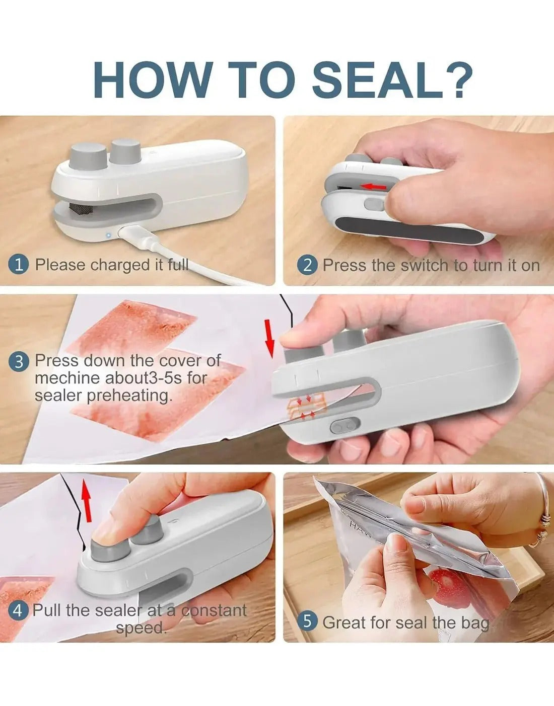 2-in-1 Heat Sealer & Bag Cutter – Portable Mini Food Bag Sealing Machine