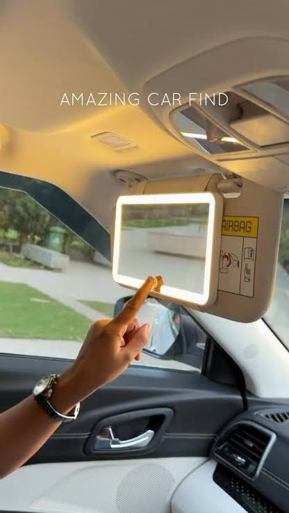 Car Cosmetic Mirror with LED Light – Illuminated Car Vanity Mirror for Makeup & Grooming