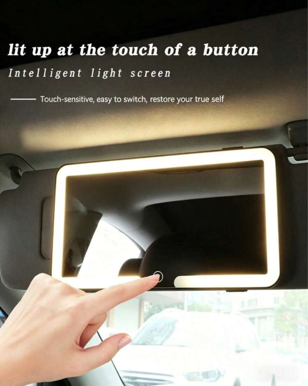 Car Cosmetic Mirror with LED Light – Illuminated Car Vanity Mirror for Makeup & Grooming