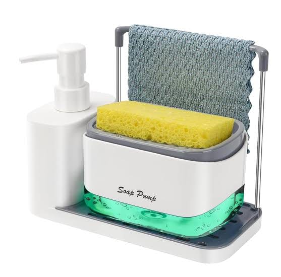 Kitchen Sink Soap Pump Dispenser – 2-in-1 Dish Soap Dispenser & Sponge Holder with Towel Rack