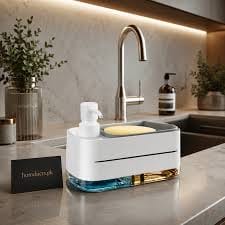 Kitchen Sink Soap Pump Dispenser – 2-in-1 Dish Soap Dispenser & Sponge Holder with Towel Rack