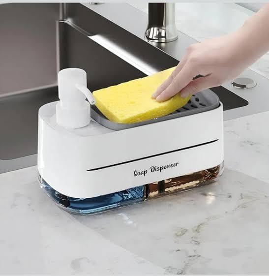 Kitchen Sink Soap Pump Dispenser – 2-in-1 Dish Soap Dispenser & Sponge Holder with Towel Rack