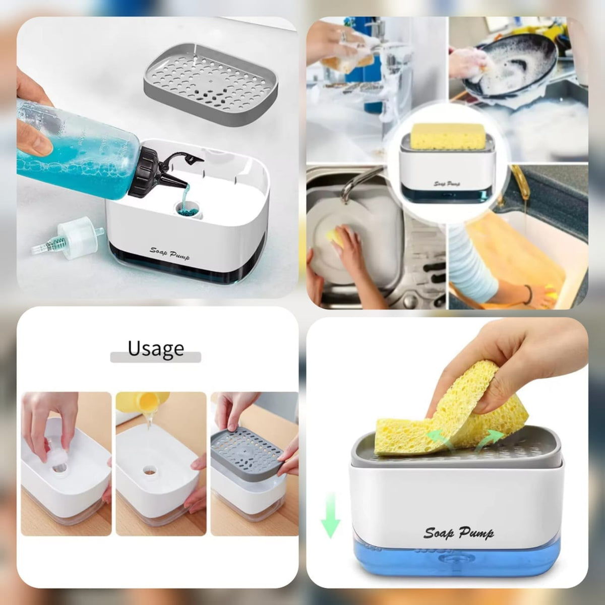 Kitchen Sink Soap Pump Dispenser – 2-in-1 Dish Soap Dispenser & Sponge Holder with Towel Rack