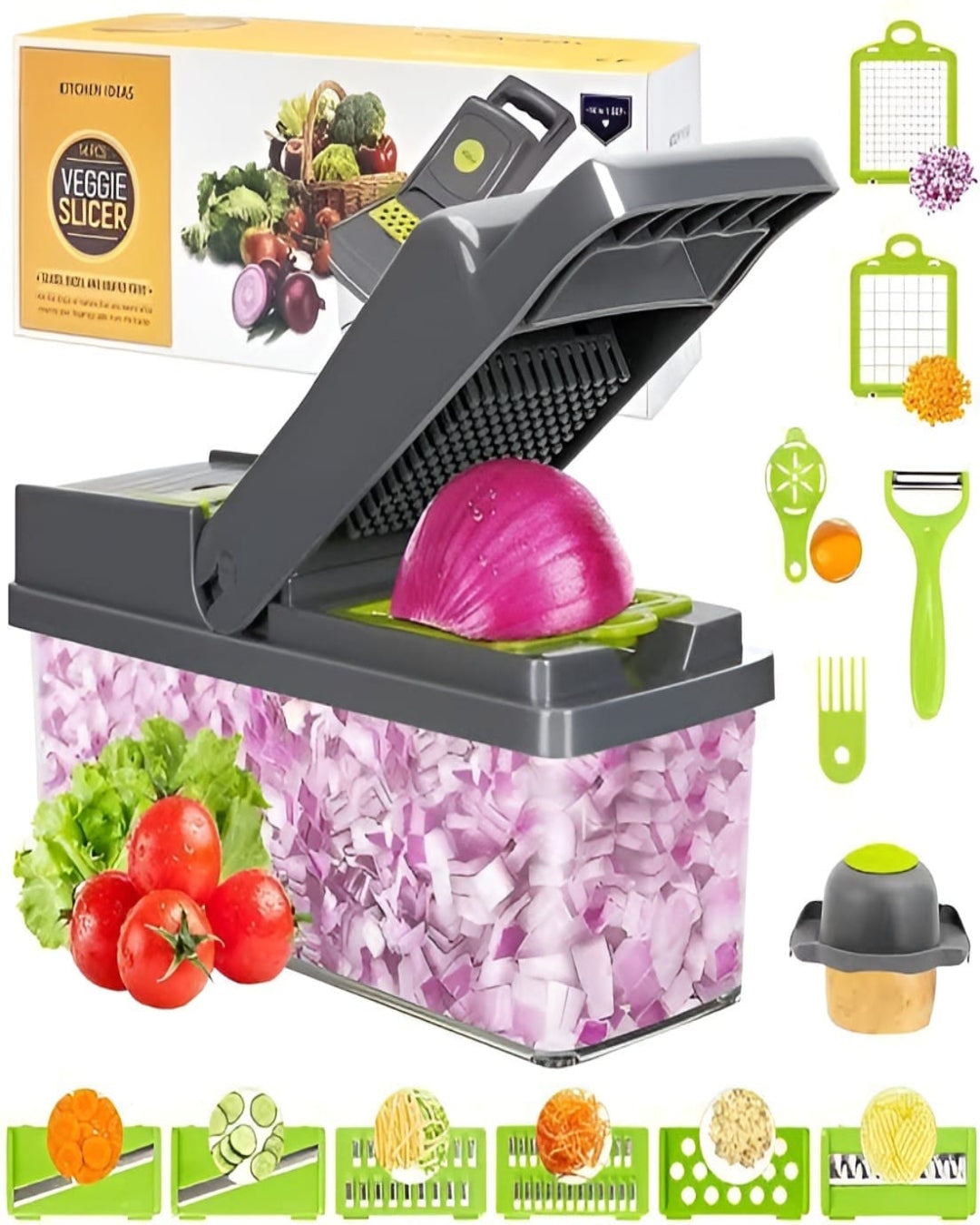 16-in-1 Vegetable Slicer & Chopper – Multi-Function Vegetable Cutter for Slicing, Dicing & Grating