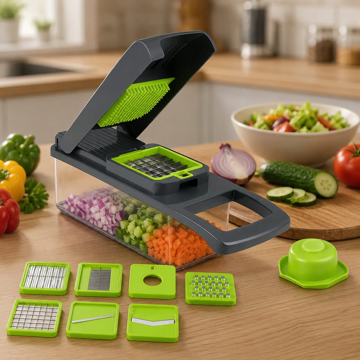 16-in-1 Vegetable Slicer & Chopper – Multi-Function Vegetable Cutter for Slicing, Dicing & Grating