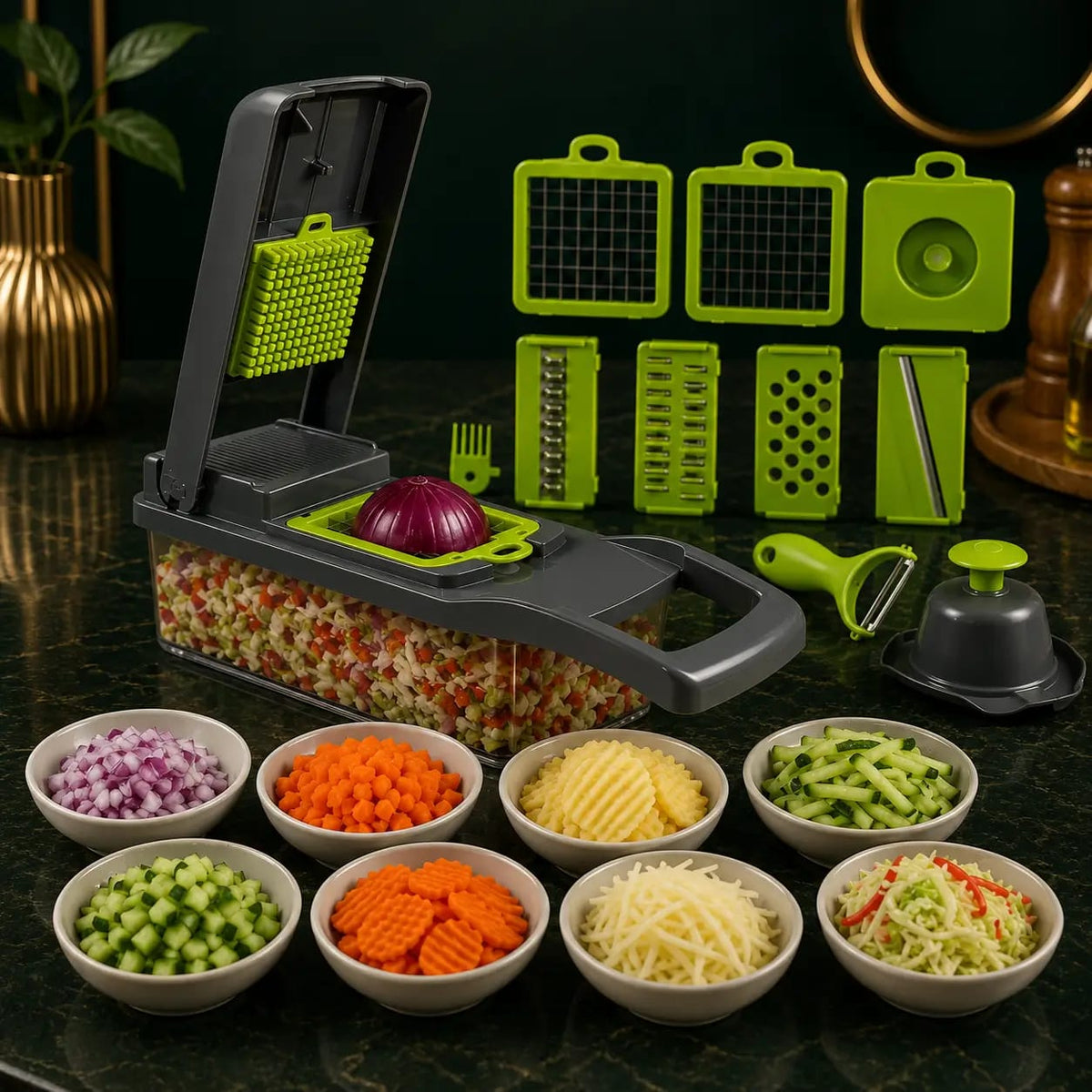 16-in-1 Vegetable Slicer & Chopper – Multi-Function Vegetable Cutter for Slicing, Dicing & Grating